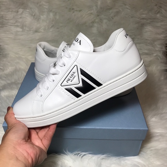 PRADA Calzature Donna Logo Stripe Leather Sneakers - Picture 9 of 13